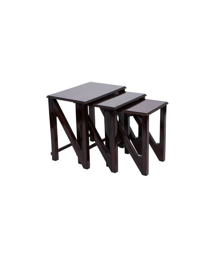 Espresso Teak Wooden N Nesting Table-Set of Three