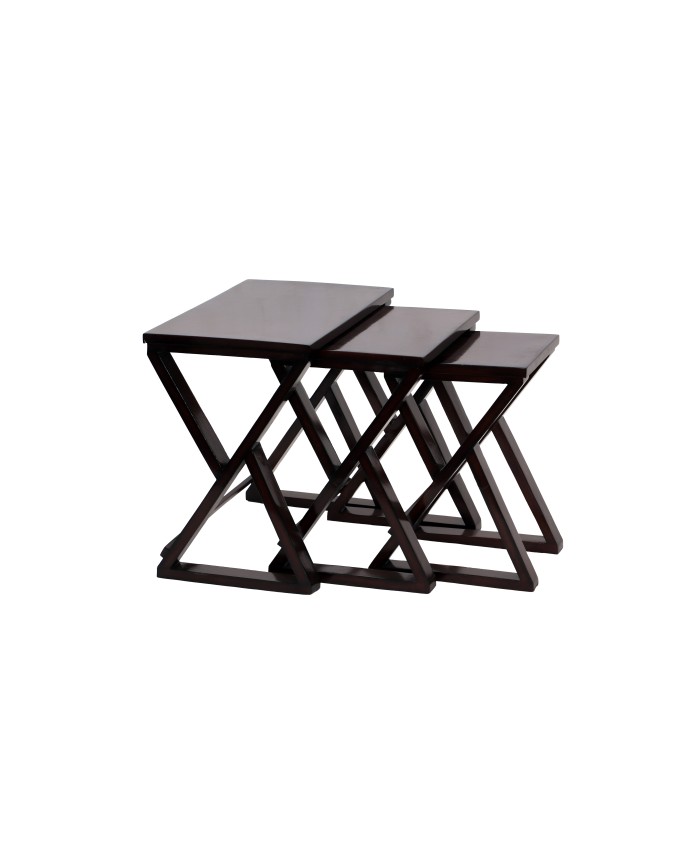 Espresso Teak Wooden Cross Nesting Table-Set of Three