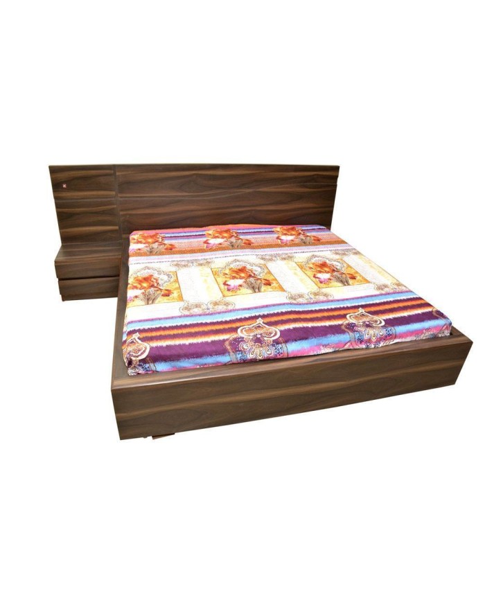 Elegant Wooden Bed With Attached Side Table