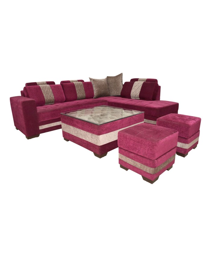 Pink Cloured L-Shape Sofa Set