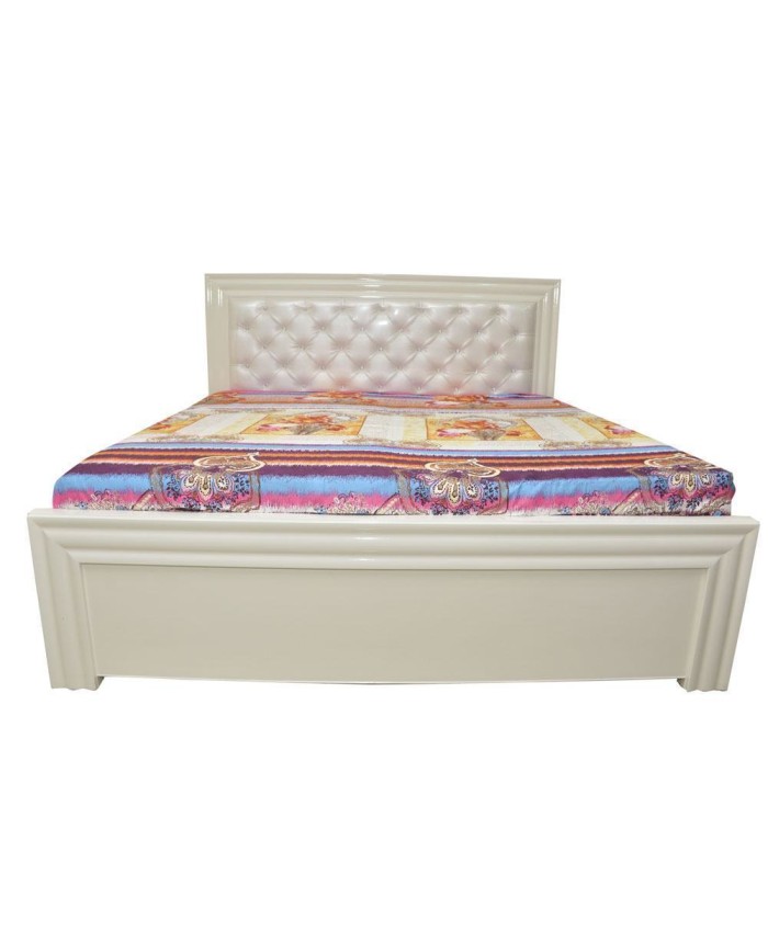 White Double Bed With Storage Boxes And White Leather Cushion